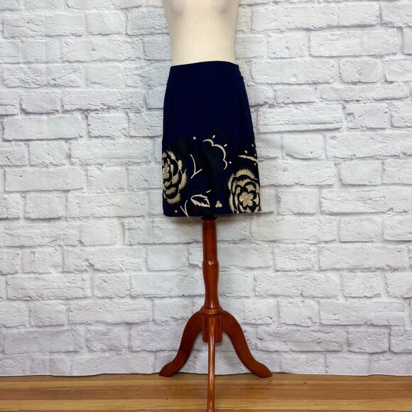 Floreat Dresses & Skirts - Anthropologie Floreat Sufi Navy Blue Cotton Floral Embroidered Skirt